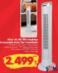 ALTUS AL 40 TFD UZAKTAN KUMANDALI KULE TİPİ VANTİLATÖR
